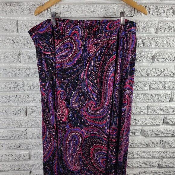 Catherines Anywear Womens Skirt 1X Plus Midi Purple Pink Paisley PAI57E - Picture 3 of 7